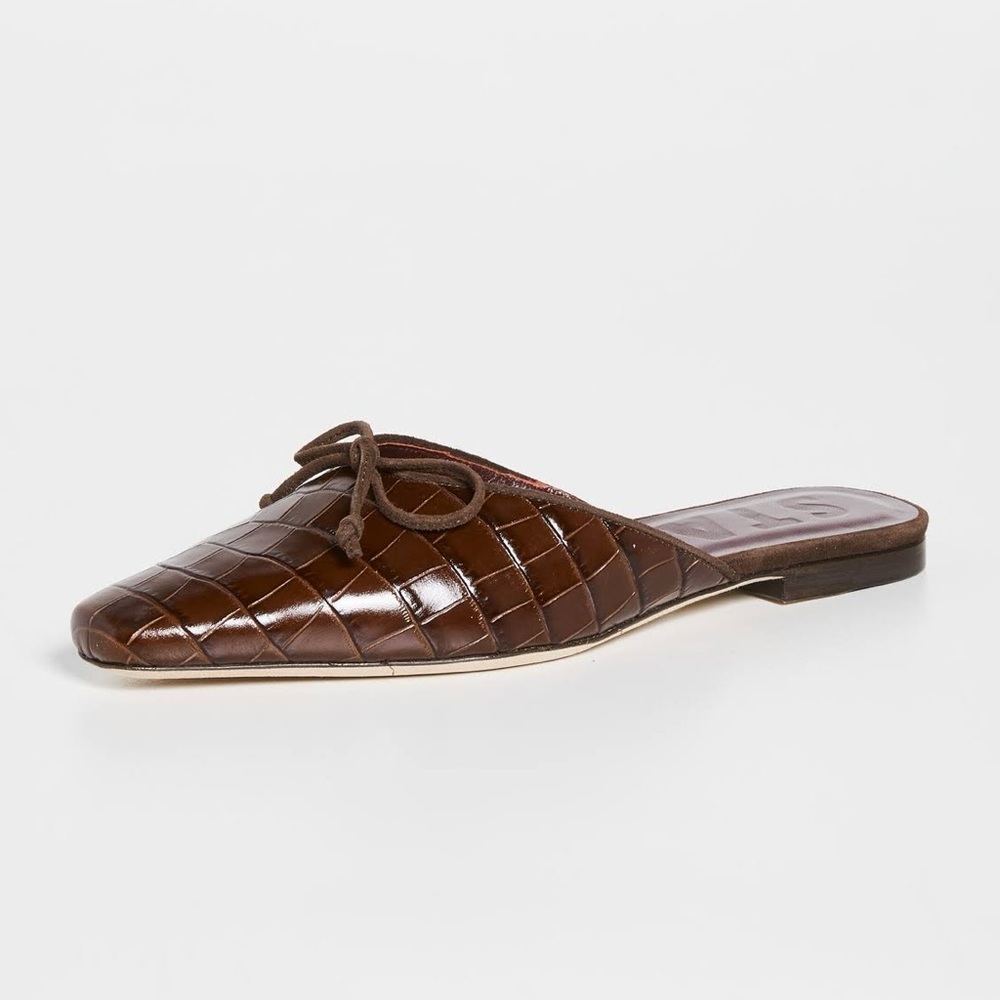 STAUD Gina Mule Brown Croc Embossed Sz 8